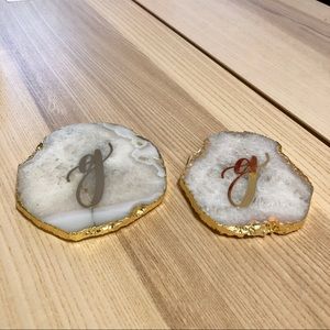 Anthropologie Monogram Agate Coaster Set “G”